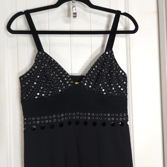 Catherine Malandrino Dress Black Wool Studded Grommet Eyelet Slip Y2K Runway 2 - Picture 3 of 12